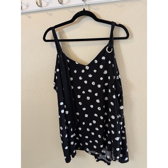 Lane Bryant Tank Top Women 22/24 White Black Polka Dot Knit Polyester Sleeveless - Picture 4 of 4